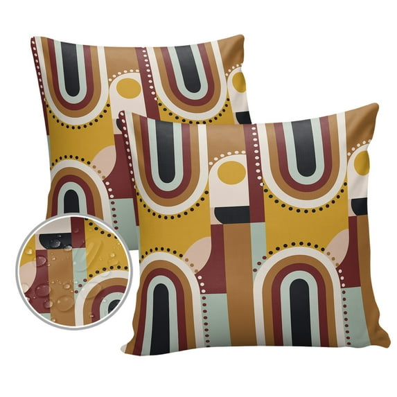 Pack of 2 Outdoor Pillow Covers, Mid-Century Modern Geometric Abstract Brick Red Waterproof Square Throw Pillowcase Cushion Decorative Pillow Covers for Couch Patio Tent, 26x26 in