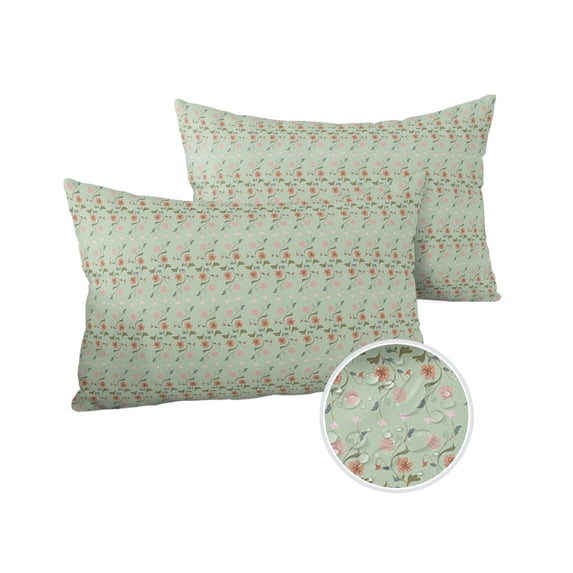 Pack of 2 Outdoor Pillow Covers, Mid Century Vintage Flowers Floral Theme Cambridge Blue Waterproof Square Throw Pillowcase Cushion Decorative Pillow Covers for Couch Patio Tent, 20x12 in