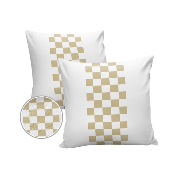 Pack of 2 Outdoor Pillow Covers, Minimalist Brown Buffalo Check Plaid Farmhouse Farm Theme Waterproof Square Throw Pillowcase Cushion Decorative Pillow Covers for Couch Patio Tent, 18x18 in