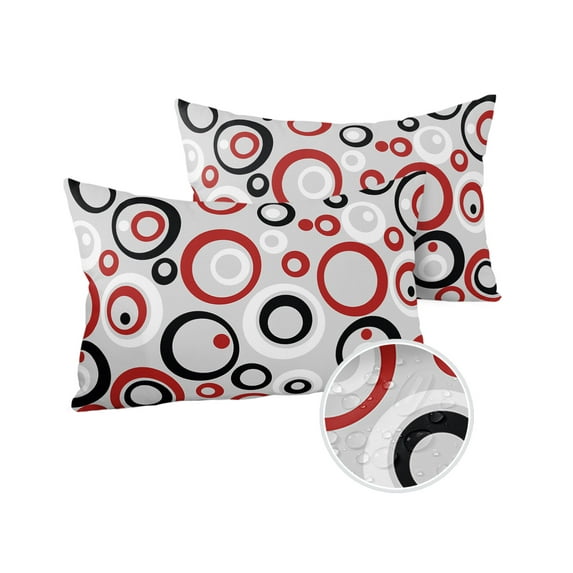 Pack of 2 Outdoor Pillow Covers, Modern Abstract Geometric Red Black Circle Waterproof Square Throw Pillowcase Cushion Decorative Pillow Covers for Couch Patio Tent, 20x12 in