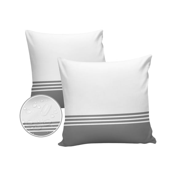 Pack of 2 Outdoor Pillow Covers, Modern Art Grey White Simple Striped Farmhouse Waterproof Square Throw Pillowcase Cushion Decorative Pillow Covers for Couch Patio Tent, 16x16 in