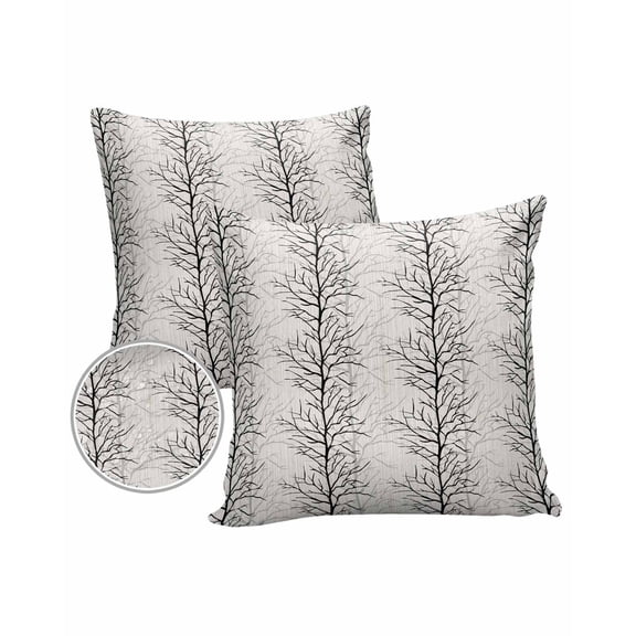 Pack of 2 Outdoor Pillow Covers, Modern Botanical Black Tree Branch Pattern Waterproof Square Throw Pillowcase Cushion Decorative Pillow Covers for Couch Patio Tent, 20x20 in