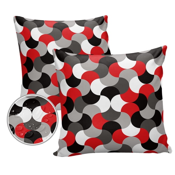 Pack of 2 Outdoor Pillow Covers, Modern Red Grey White Geometric Abstract Art Waterproof Square Throw Pillowcase Cushion Decorative Pillow Covers for Couch Patio Tent, 20x20 in