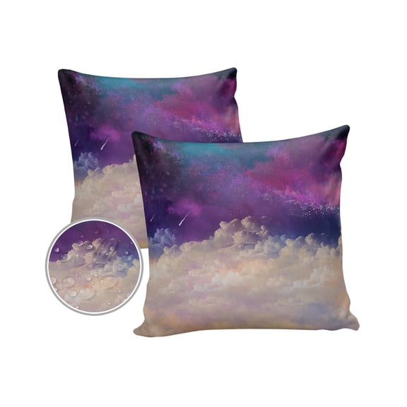 Pack of 2 Outdoor Pillow Covers, Modern Sky Meteor Purple and White Waterproof Square Throw Pillowcase Cushion Decorative Pillow Covers for Couch Patio Tent, 16x16 in