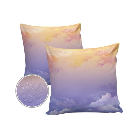 Pack of 2 Outdoor Pillow Covers, Modern Sky Sunset Sunrise Blue and Pink Waterproof Square Throw Pillowcase Cushion Decorative Pillow Covers for Couch Patio Tent, 24x24 in