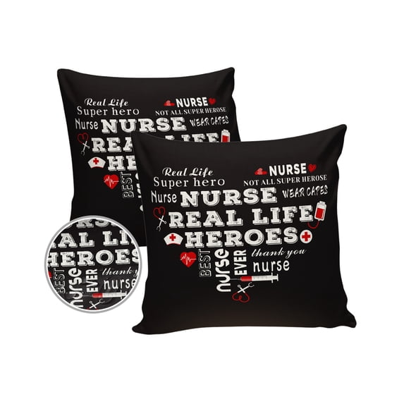 Pack of 2 Outdoor Pillow Covers, NURSE Real Life Heroes Love Black Waterproof Square Throw Pillowcase Cushion Decorative Pillow Covers for Couch Patio Tent, 18x18 in