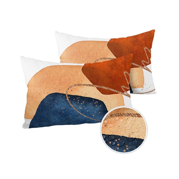 Pack of 2 Outdoor Pillow Covers, Navy Blue Red Orange Geometric Abstract Art Waterproof Square Throw Pillowcase Cushion Decorative Pillow Covers for Couch Patio Tent, 20x12 in