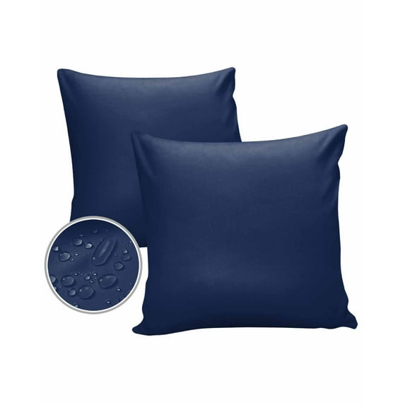 Pack of 2 Outdoor Pillow Covers, Navy Blue Solid Color Waterproof Square Throw Pillowcase Cushion Decorative Pillow Covers for Couch Patio Tent, 16x16 in