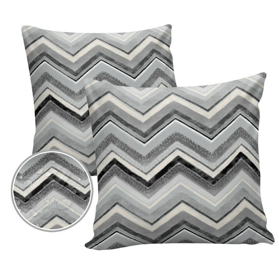 Pack of 2 Outdoor Pillow Covers, Northern Europe Grey Geometric Wave Stripes Waterproof Square Throw Pillowcase Cushion Decorative Pillow Covers for Couch Patio Tent, 24x24 in