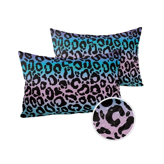 Pack of 2 Outdoor Pillow Covers, Ombre Leopard Print Colored Gradient Waterproof Square Throw Pillowcase Cushion Decorative Pillow Covers for Couch Patio Tent, 20x12 in