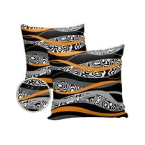 Pack of 2 Outdoor Pillow Covers, Orange Black Grey Abstrasct Wavy Stripes Waterproof Square Throw Pillowcase Cushion Decorative Pillow Covers for Couch Patio Tent, 16x16 in