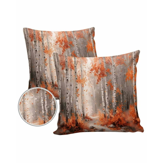 Pack of 2 Outdoor Pillow Covers, Orange Forest Impressionist Oil Painting Art Waterproof Square Throw Pillowcase Cushion Decorative Pillow Covers for Couch Patio Tent, 18x18 in