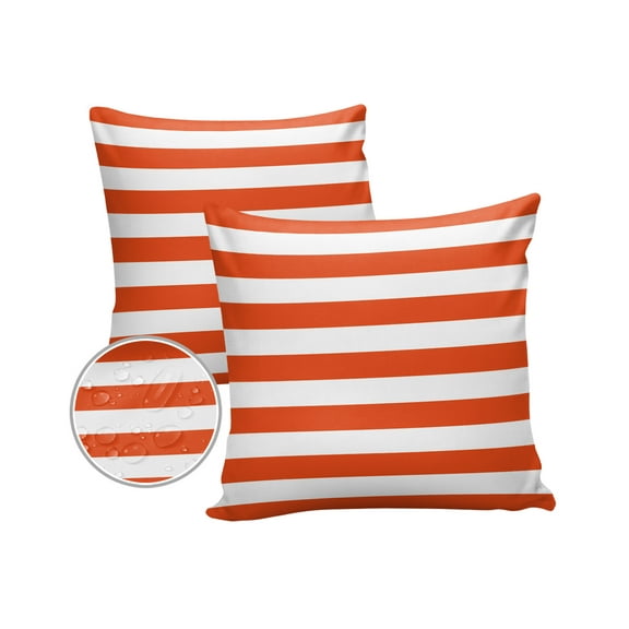 Pack of 2 Outdoor Pillow Covers, Orange and White Stripes Waterproof Square Throw Pillowcase Cushion Decorative Pillow Covers for Couch Patio Tent, 18x18 in