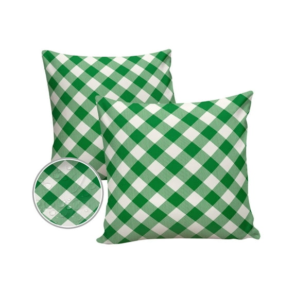 Pack of 2 Outdoor Pillow Covers, Pastoral Style Deep Green Lattice Waterproof Square Throw Pillowcase Cushion Decorative Pillow Covers for Couch Patio Tent, 20x20 in