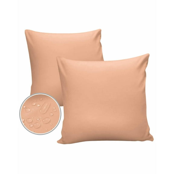 Pack of 2 Outdoor Pillow Covers, Peach Coral Solid Color Waterproof Square Throw Pillowcase Cushion Decorative Pillow Covers for Couch Patio Tent, 26x26 in