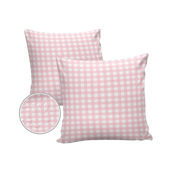 Pack of 2 Outdoor Pillow Covers, Pink Buffalo Plaid Waterproof Square Throw Pillowcase Cushion Decorative Pillow Covers for Couch Patio Tent, 26x26 in