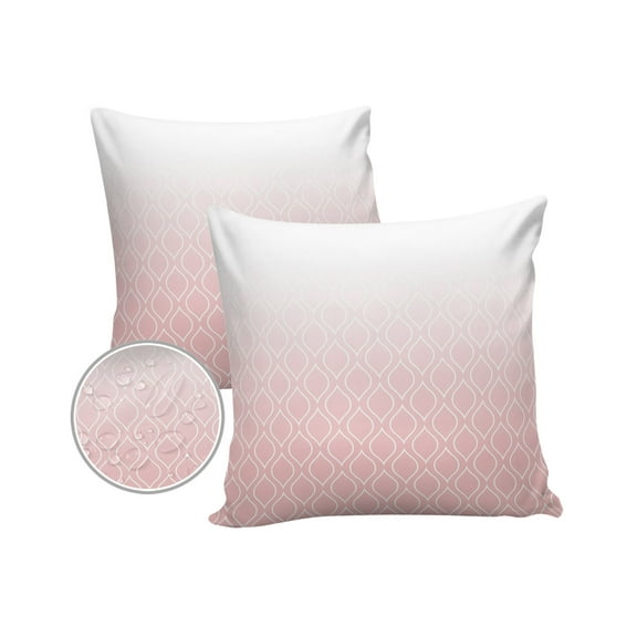 Pack of 2 Outdoor Pillow Covers, Pink White Ombre Geometric Trellis Morrocan Waterproof Square Throw Pillowcase Cushion Decorative Pillow Covers for Couch Patio Tent, 24x24 in