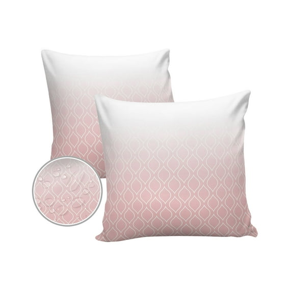 Pack of 2 Outdoor Pillow Covers, Pink White Ombre Geometric Trellis Morrocan Waterproof Square Throw Pillowcase Cushion Decorative Pillow Covers for Couch Patio Tent, 26x26 in
