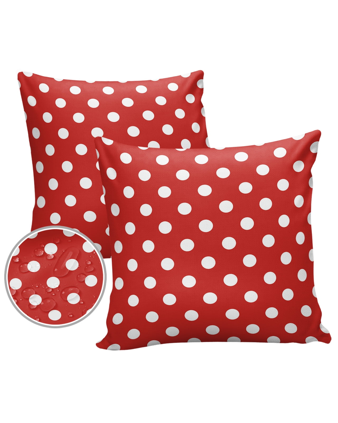 Red and White Polka Dot Outdoor Throw Pillow Set