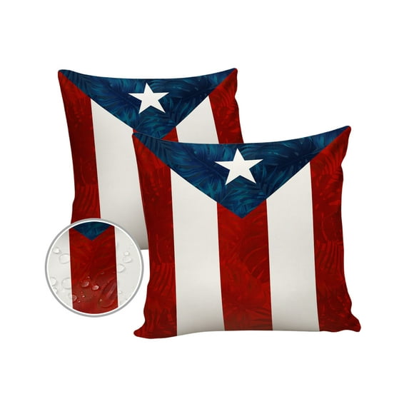 Pack of 2 Outdoor Pillow Covers, Puerto Rico Flag, Patriots, Palm Leaves Waterproof Square Throw Pillowcase Cushion Decorative Pillow Covers for Couch Patio Tent, 18x18 in