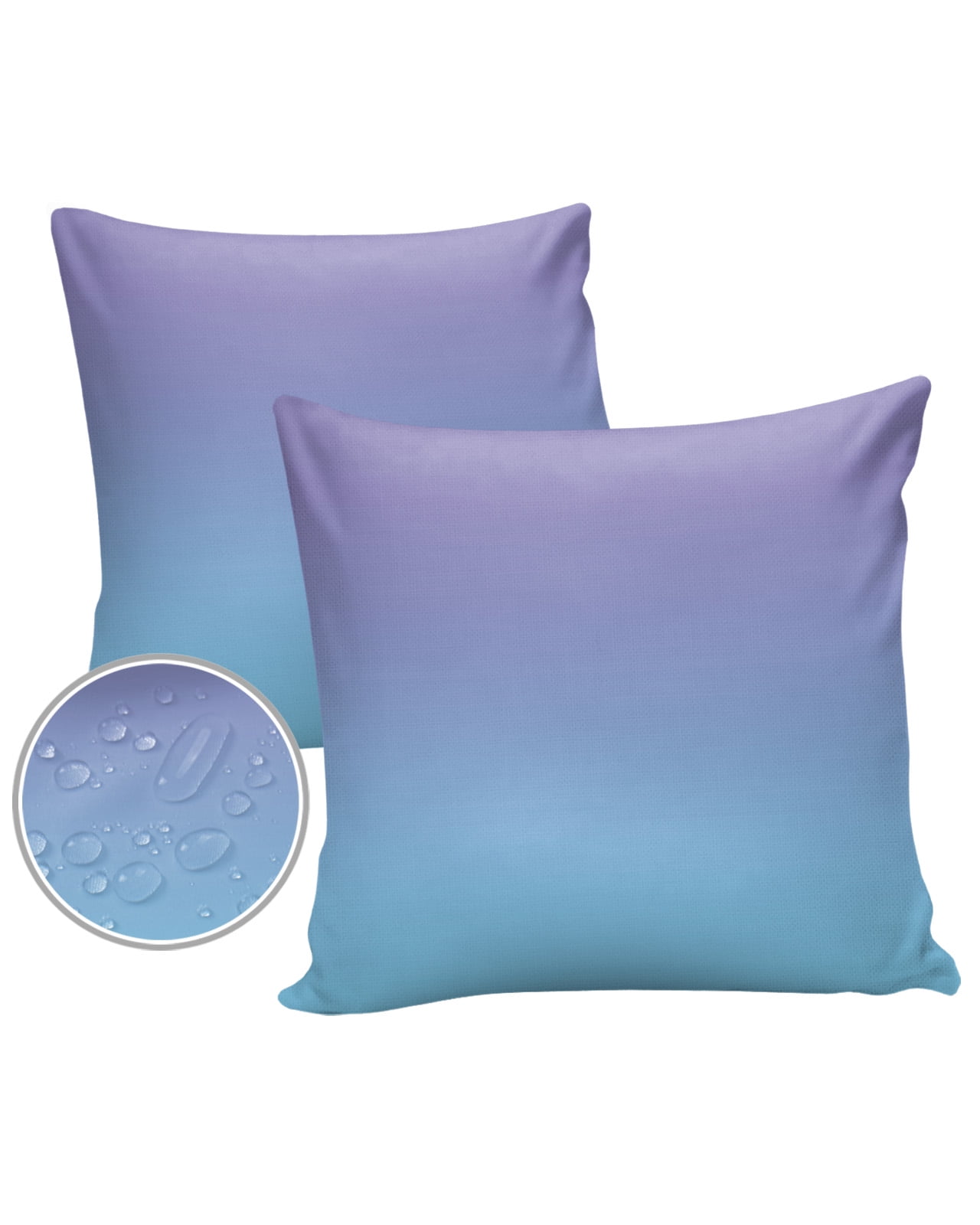 Pack of 2 Outdoor Pillow Covers, Purple and Blue Gradient Waterproof Square Throw Pillowcase Cushion Decorative Pillow Covers for Couch Patio Tent, 20x20 in
