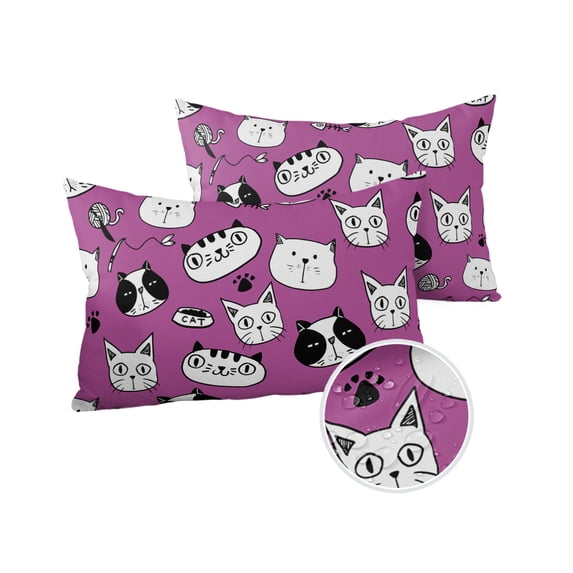 Pack of 2 Outdoor Pillow Covers, Purple A Variety of Cats Waterproof Square Throw Pillowcase Cushion Decorative Pillow Covers for Couch Patio Tent, 20x12 in