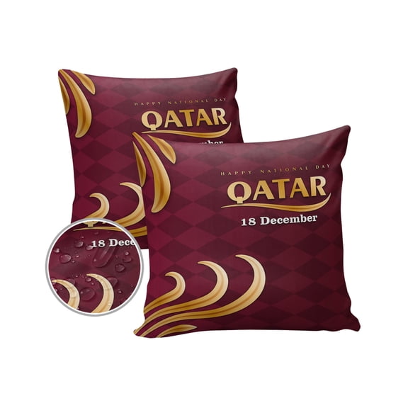 Pack of 2 Outdoor Pillow Covers, Qatar Football Tournament Waterproof Square Throw Pillowcase Cushion Decorative Pillow Covers for Couch Patio Tent, 16x16 in