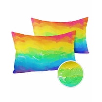 Pack of 2 Outdoor Pillow Covers, Rainbow Gradient Colorful Oil Painting Waterproof Square Throw Pillowcase Cushion Decorative Pillow Covers for Couch Patio Tent, 20x12 in