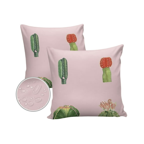 Pack of 2 Outdoor Pillow Covers, Red Flower Blossom Fleshy Cactus Pink Waterproof Square Throw Pillowcase Cushion Decorative Pillow Covers for Couch Patio Tent, 16x16 in