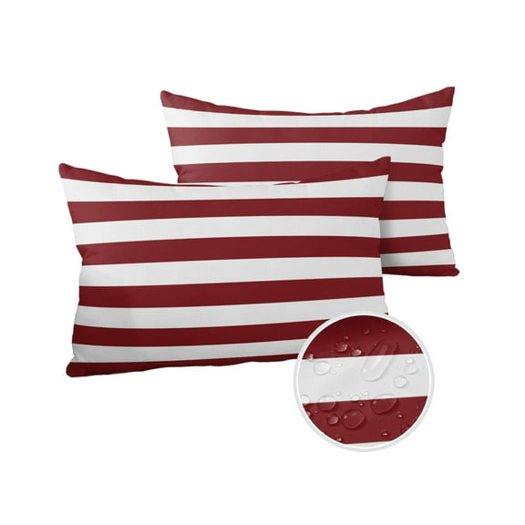 Pack of 2 Outdoor Pillow Covers, Red and White Stripe Waterproof Square Throw Pillowcase Cushion Decorative Pillow Covers for Couch Patio Tent, 20x12 in