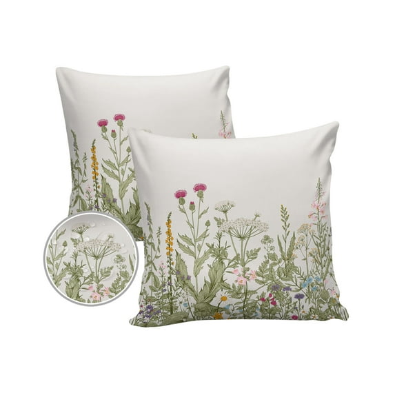 Pack of 2 Outdoor Pillow Covers, Retro Garden Plants Herbs Flower Waterproof Square Throw Pillowcase Cushion Decorative Pillow Covers for Couch Patio Tent, 24x24 in