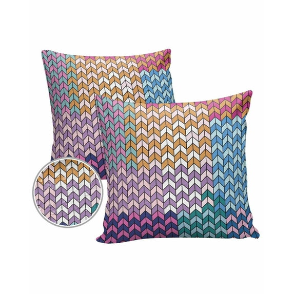 Pack of 2 Outdoor Pillow Covers, Retro Herringbone Pattern Rainbow Modern Minimalist Geometric Waterproof Square Throw Pillowcase Cushion Decorative Pillow Covers for Couch Patio Tent, 18x18 in