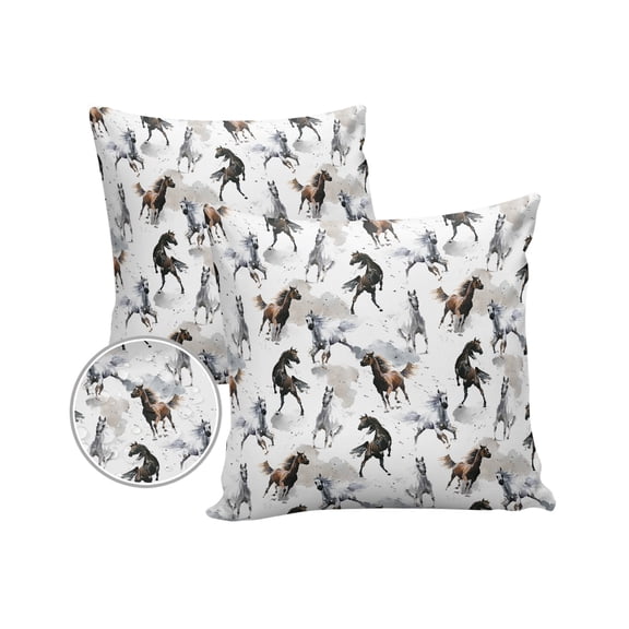 Pack of 2 Outdoor Pillow Covers, Running Horses Watercolor Chinese Style Waterproof Square Throw Pillowcase Cushion Decorative Pillow Covers for Couch Patio Tent, 20x20 in