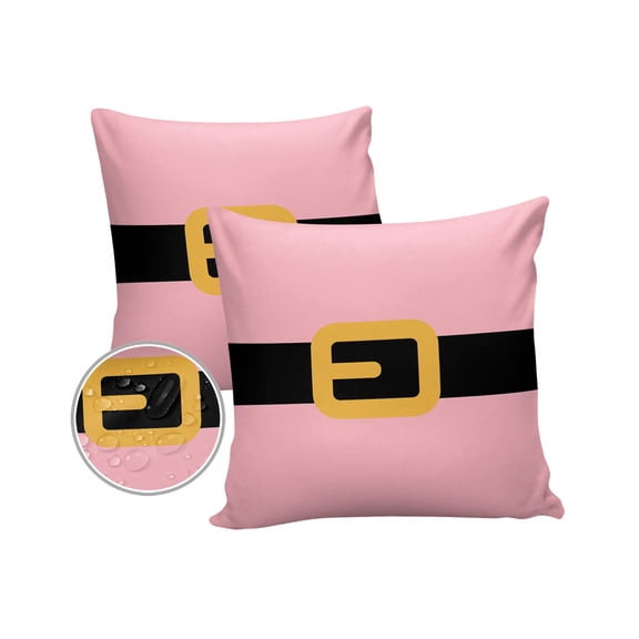 Pack of 2 Outdoor Pillow Covers, Santa Claus's Pink Belt Waterproof Square Throw Pillowcase Cushion Decorative Pillow Covers for Couch Patio Tent, 16x16 in