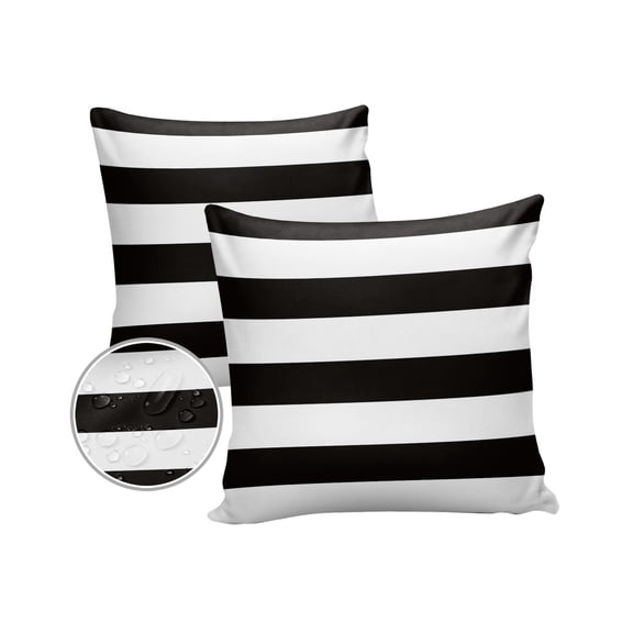 Pack of 2 Outdoor Pillow Covers, Simple Stripe Black and White Waterproof Square Throw Pillowcase Cushion Decorative Pillow Covers for Couch Patio Tent, 24x24 in