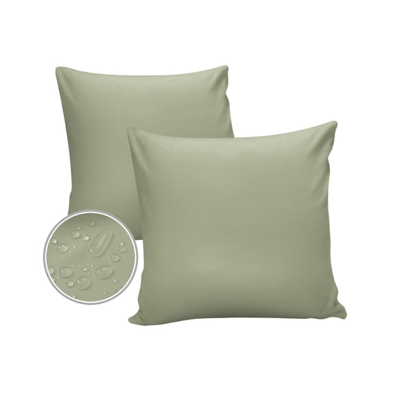 Pack of 2 Outdoor Pillow Covers, Soild Color Sage Green Waterproof Square Throw Pillowcase Cushion Decorative Pillow Covers for Couch Patio Tent, 16x16 in