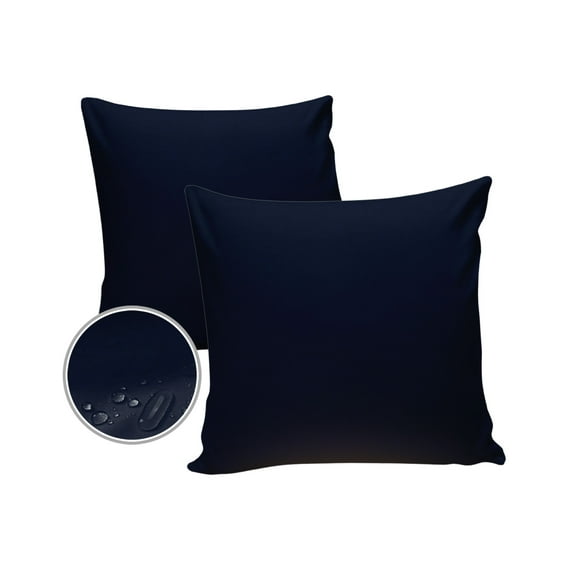 Pack of 2 Outdoor Pillow Covers, Solid Color Dark Blue Waterproof Square Throw Pillowcase Cushion Decorative Pillow Covers for Couch Patio Tent, 18x18 in