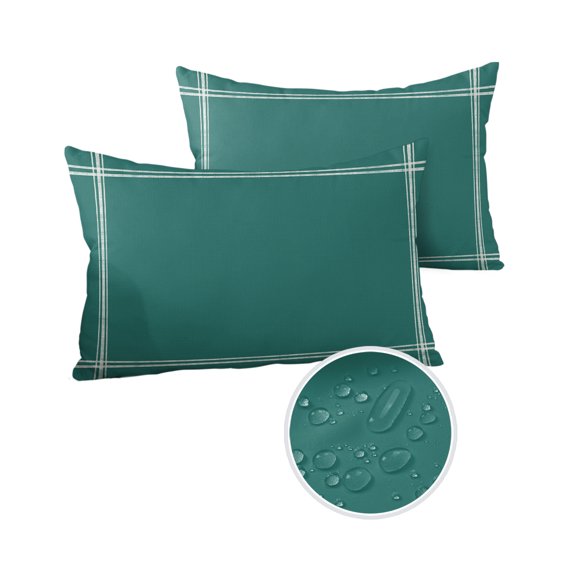 Pack of 2 Outdoor Pillow Covers, Solid Color Dark Cyan Waterproof Square Throw Pillowcase Cushion Decorative Pillow Covers for Couch Patio Tent, 20x12 in
