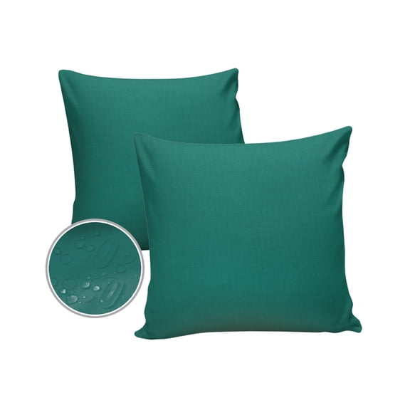 Pack of 2 Outdoor Pillow Covers, Solid Color Dark Cyan Waterproof Square Throw Pillowcase Cushion Decorative Pillow Covers for Couch Patio Tent, 20x20 in