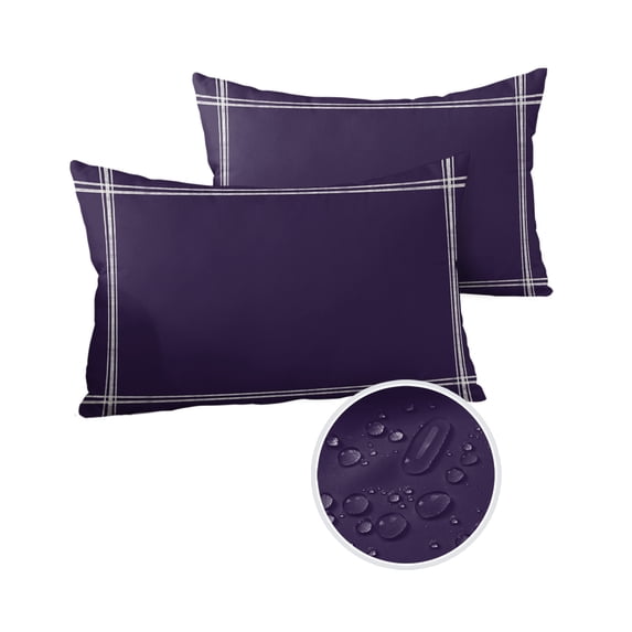 Pack of 2 Outdoor Pillow Covers, Solid Color Dark Purple Waterproof Square Throw Pillowcase Cushion Decorative Pillow Covers for Couch Patio Tent, 20x12 in