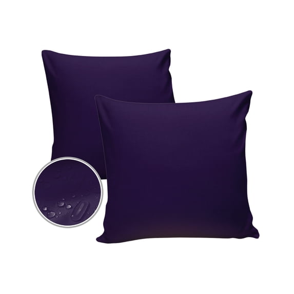 Pack of 2 Outdoor Pillow Covers, Solid Color Dark Purple Waterproof Square Throw Pillowcase Cushion Decorative Pillow Covers for Couch Patio Tent, 20x20 in