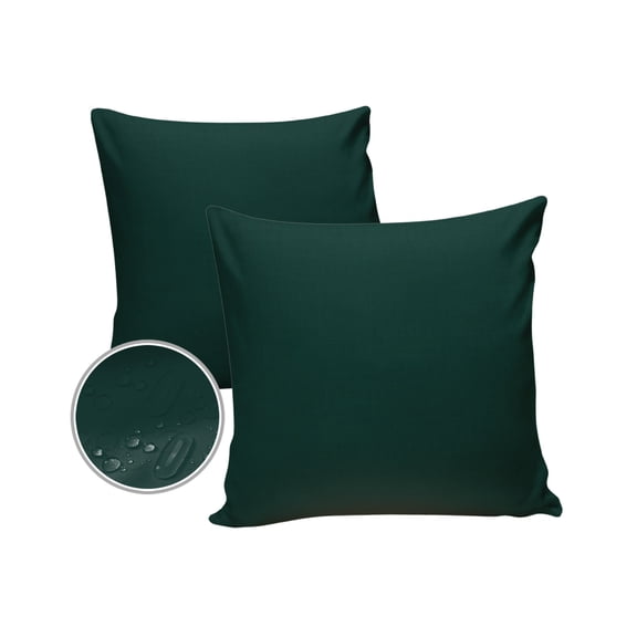 Pack of 2 Outdoor Pillow Covers, Solid Color Deep Green Waterproof Square Throw Pillowcase Cushion Decorative Pillow Covers for Couch Patio Tent, 18x18 in