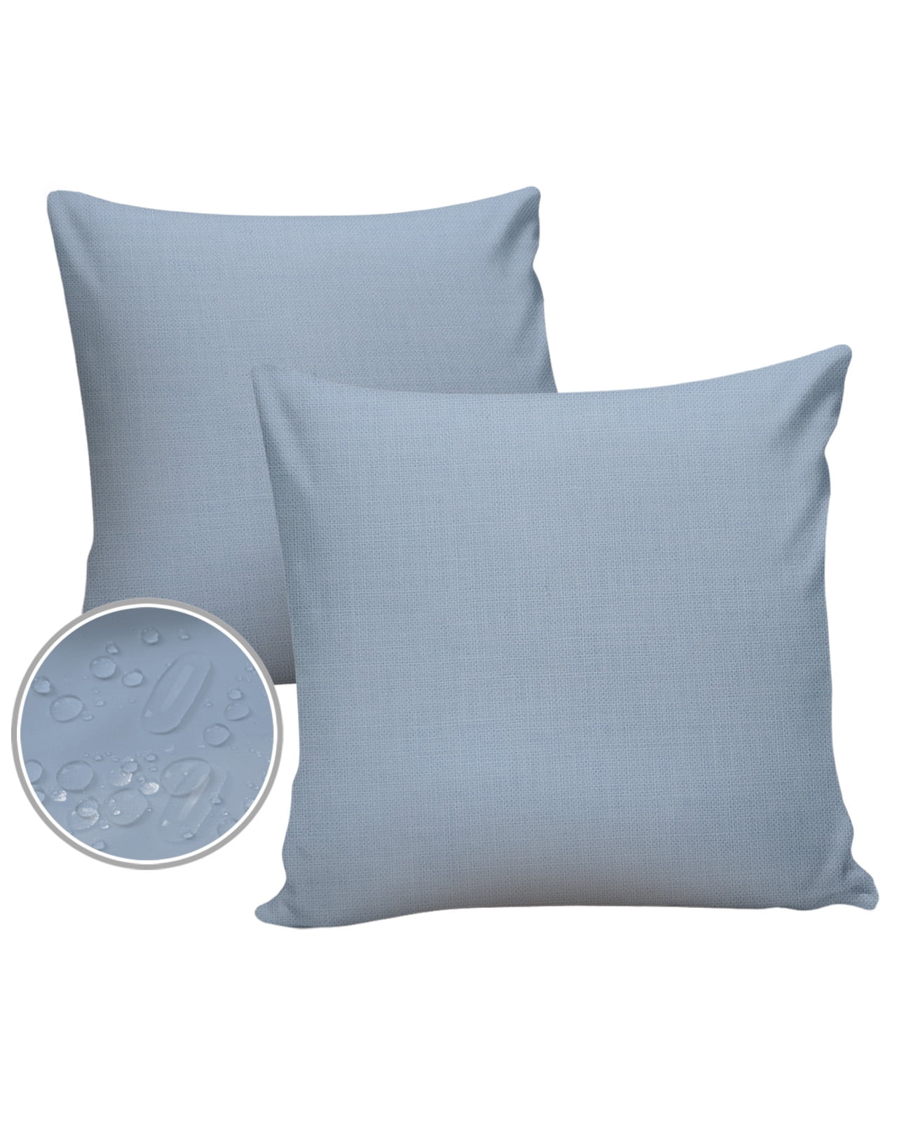 Pack of 2 Outdoor Pillow Covers, Solid Color Light Blue Waterproof Square Throw Pillowcase Cushion Decorative Pillow Covers for Couch Patio Tent, 18x18 in