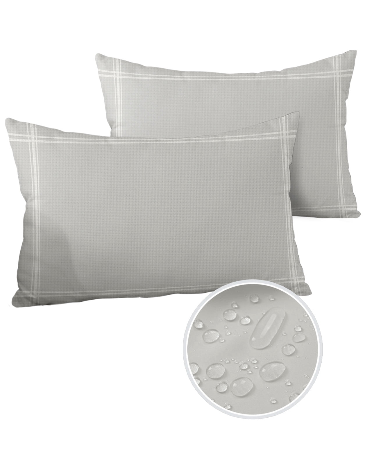 Pack of 2 Outdoor Pillow Covers, Solid Color Light Gray Waterproof Square Throw Pillowcase Cushion Decorative Pillow Covers for Couch Patio Tent, 20x12 in