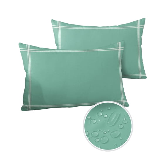 Pack of 2 Outdoor Pillow Covers, Solid Color Medium Aqua Marine Waterproof Square Throw Pillowcase Cushion Decorative Pillow Covers for Couch Patio Tent, 20x12 in
