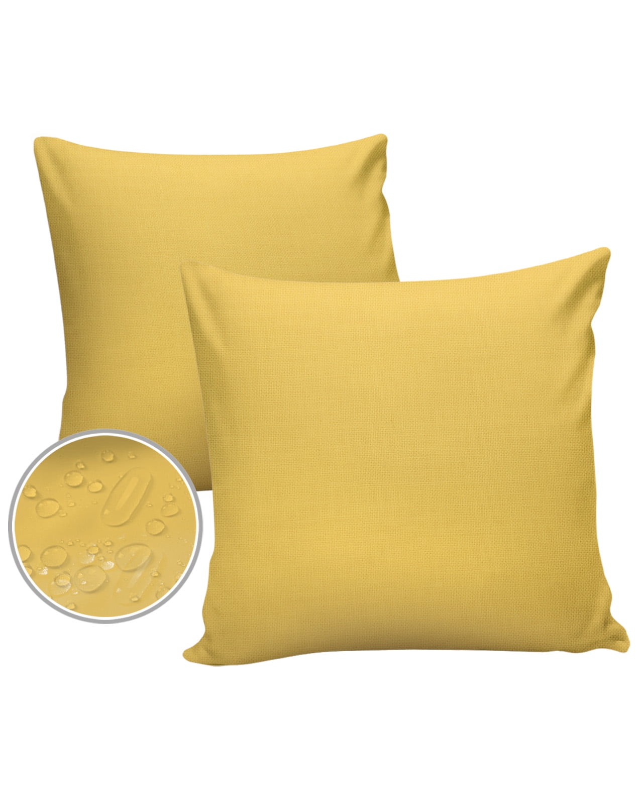 Pack of 2 Outdoor Pillow Covers, Solid Color Yellow Waterproof Square Throw Pillowcase Cushion Decorative Pillow Covers for Couch Patio Tent, 24x24 in
