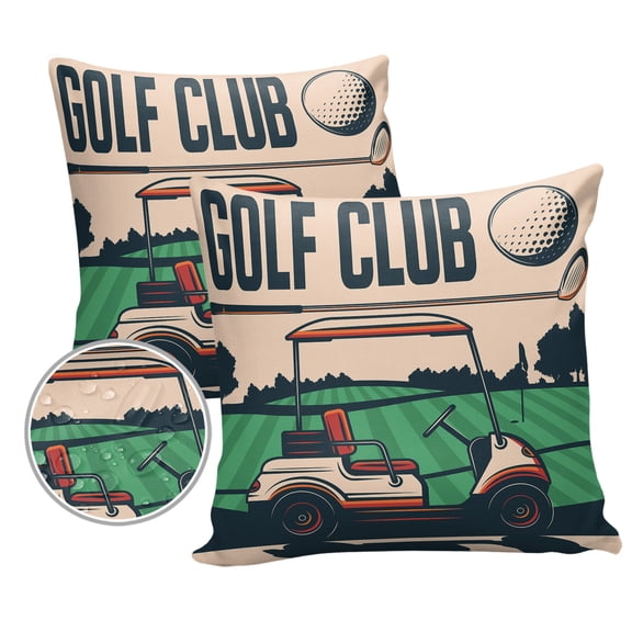 Pack of 2 Outdoor Pillow Covers, Sports Theme Golf Club Retro Waterproof Square Throw Pillowcase Cushion Decorative Pillow Covers for Couch Patio Tent, 20x20 in