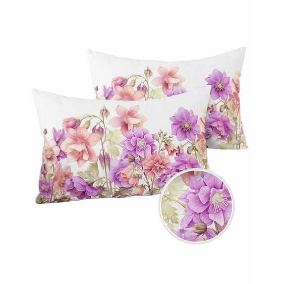 Pack of 2 Outdoor Pillow Covers, Spring Farmhouse Style Plant Blue and Pink Flowers Waterproof Square Throw Pillowcase Cushion Decorative Pillow Covers for Couch Patio Tent, 20x12 in