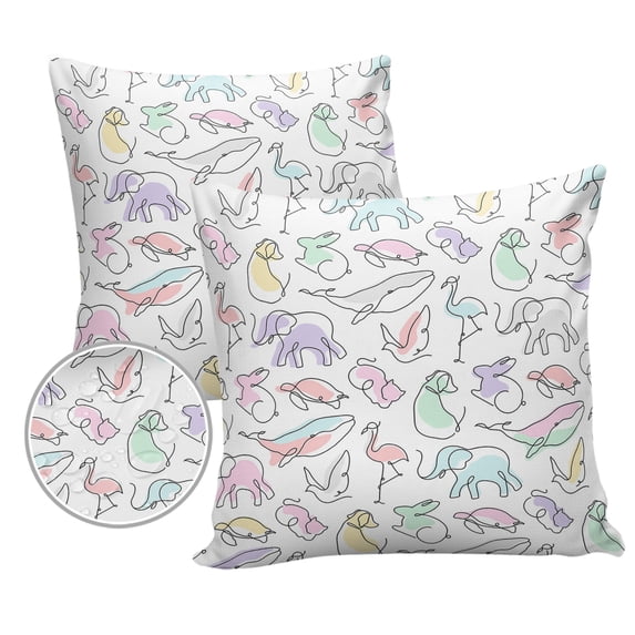 Pack of 2 Outdoor Pillow Covers, Spring Line Painting Whale Elephant Rabbit Waterproof Square Throw Pillowcase Cushion Decorative Pillow Covers for Couch Patio Tent, 26x26 in