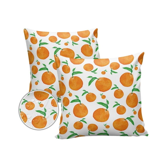 Pack of 2 Outdoor Pillow Covers, Spring Orange Tangerinr Watercolor Waterproof Square Throw Pillowcase Cushion Decorative Pillow Covers for Couch Patio Tent, 26x26 in
